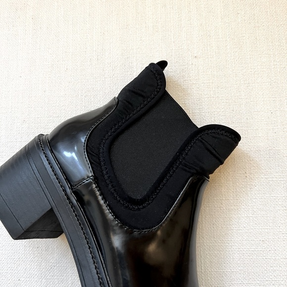 Zara Black Patent Leather Booties with Fabric Slip-On - Picture 3 of 8